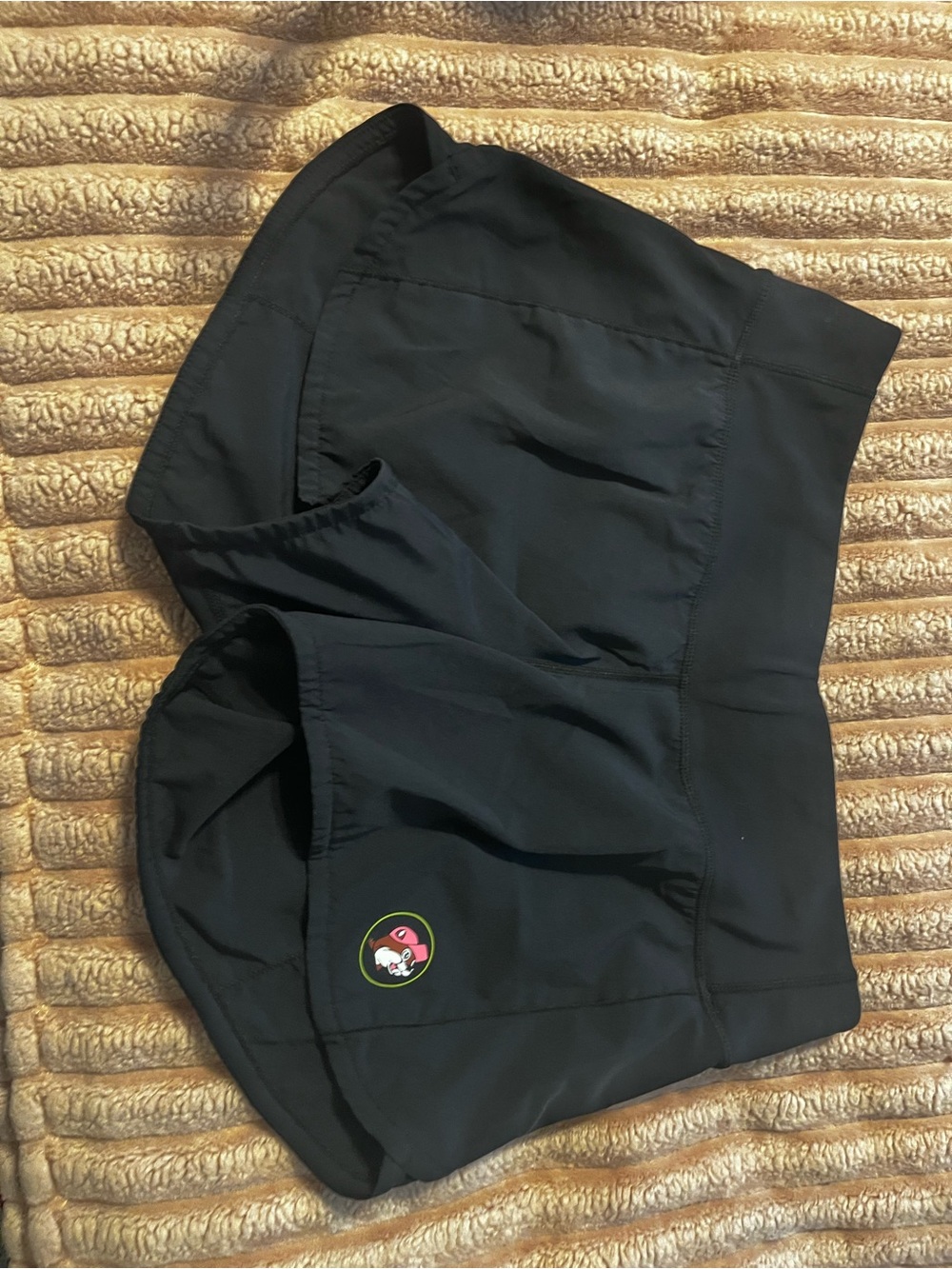 Black Women's Athletic Shorts with Small Round Patch Detail